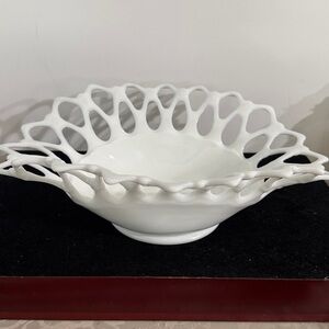 Westmoreland Doric Lace Milk Glass Banana Fruit Bowl Boat Vintage 13" Long